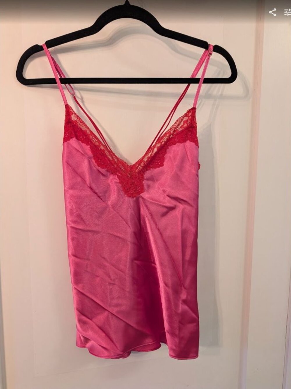 Linea Donatella Luana Pink Satin Red Lace Strappy Camisole Size M